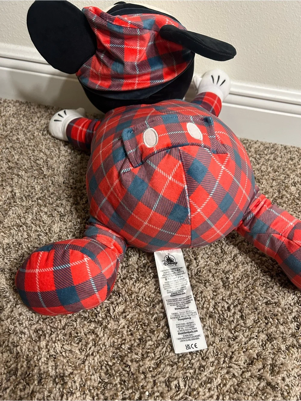 Disney Sleeping Mickey Plush in Red Plaid Pajama Set - 22”